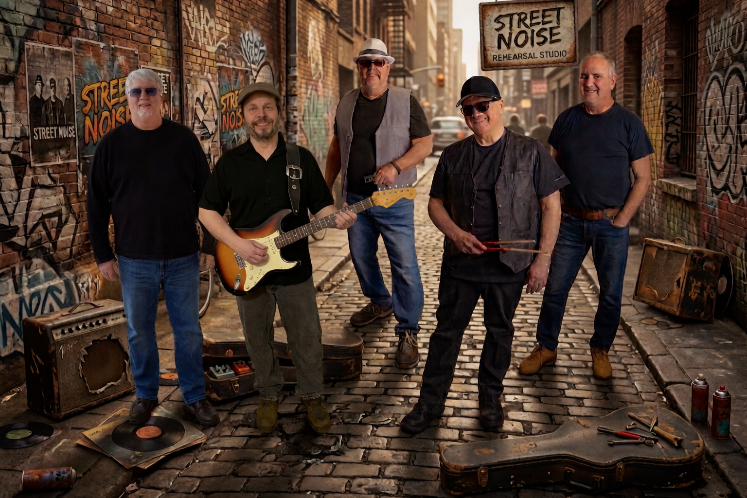 Band performing live under stage lights